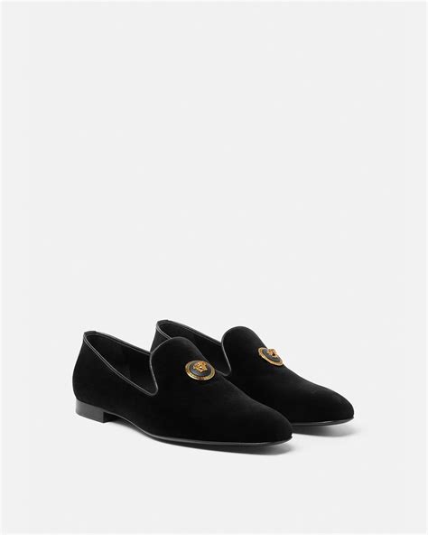 mocassini in velluto con medusa versace loafer foto reale|Mocassini Medusa In Velluto Versace .